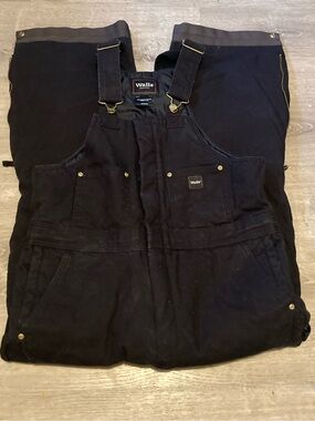 Walls Black Insulated Carpenter Pockets Bib Overalls with Brass Accents Medium R
